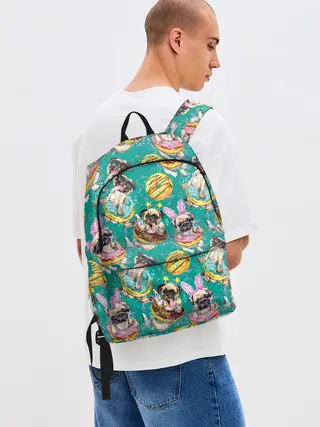 Рюкзак джинсовый / Мопсы в пончиках