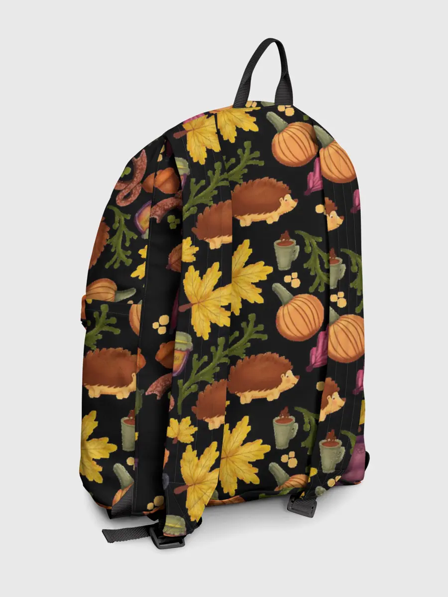 Рюкзак джинсовый / Уют, ежи, листья и банка варенья