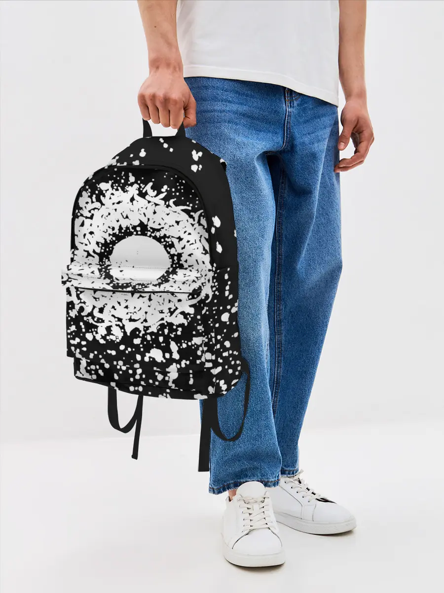 Рюкзак джинсовый / Каллиграфия на чёрном фоне