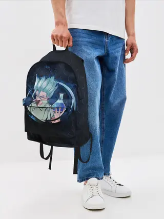 Рюкзак джинсовый / Сэнку Исигами с колбой