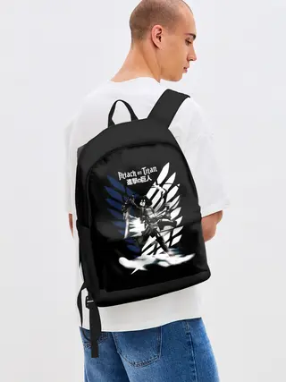 Рюкзак джинсовый / Микаса Аккерман на фоне герба