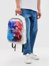 Рюкзак джинсовый / Персонажи АТАКИ ТИТАНОВ. Сине-красный принт