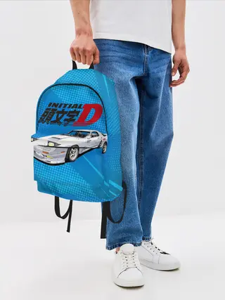 Рюкзак джинсовый / Initial D машина на голубом фоне