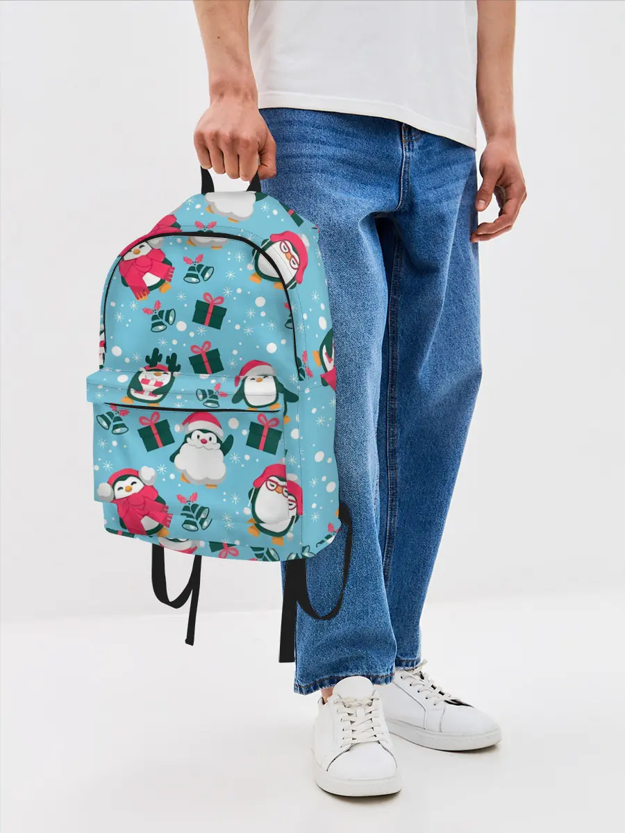 Рюкзак джинсовый / Новогодние Пингвины