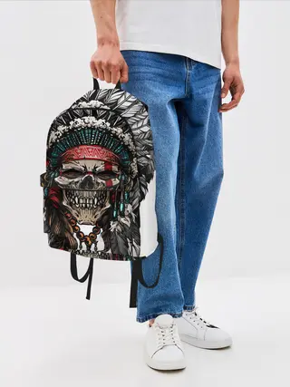 Рюкзак джинсовый / Череп индейца