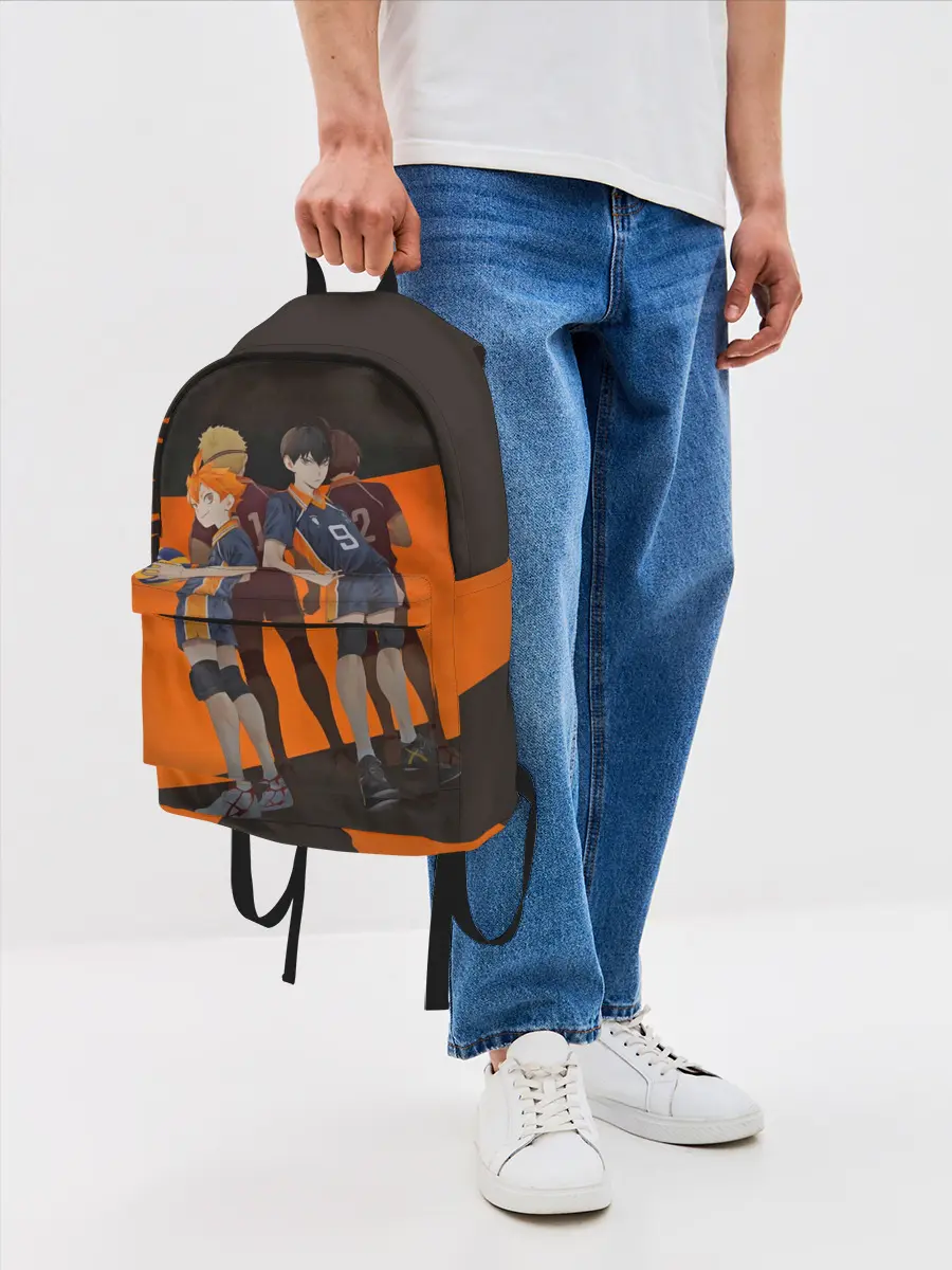 Рюкзак джинсовый / Karasuno оранжевая полоса