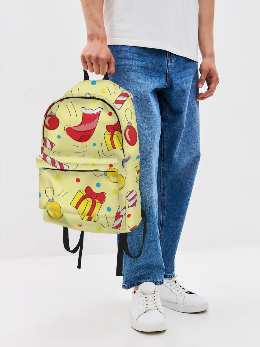 Рюкзак джинсовый / Новогодний узор на желтом фоне