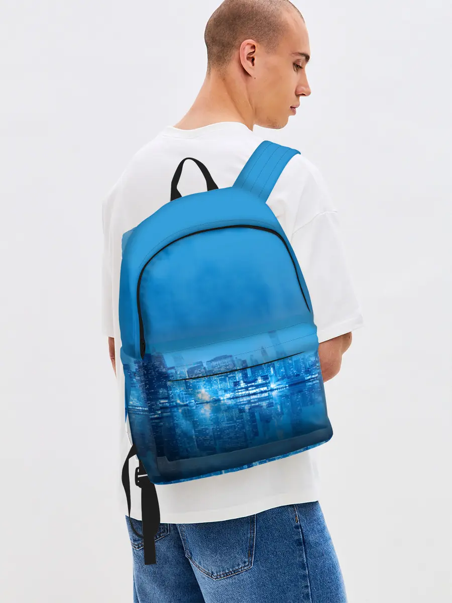Рюкзак джинсовый / вид на ночной мегаполис