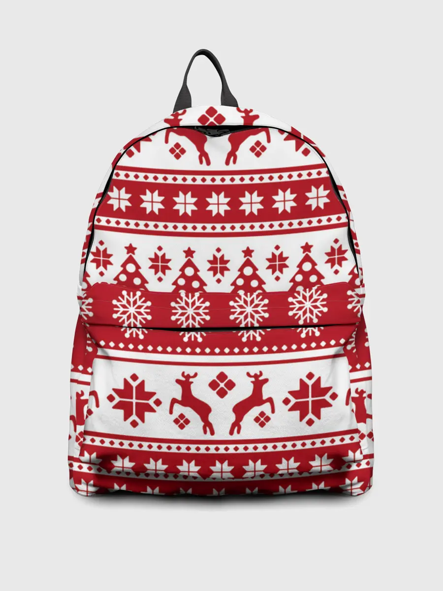 Рюкзак джинсовый / Новый Год | Олени и снежинки