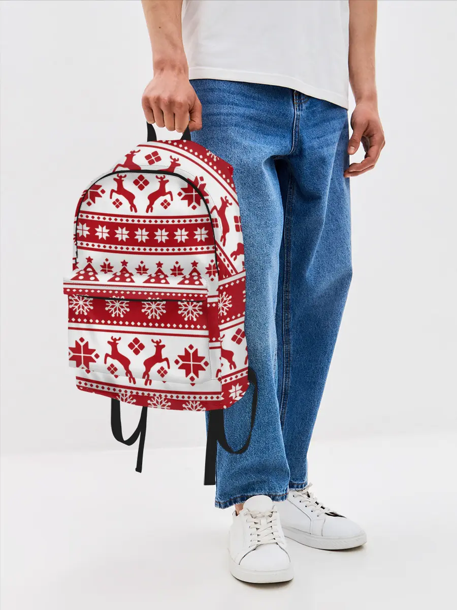 Рюкзак джинсовый / Новый Год | Олени и снежинки