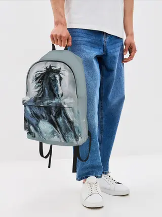 Рюкзак джинсовый / нарисованный конь