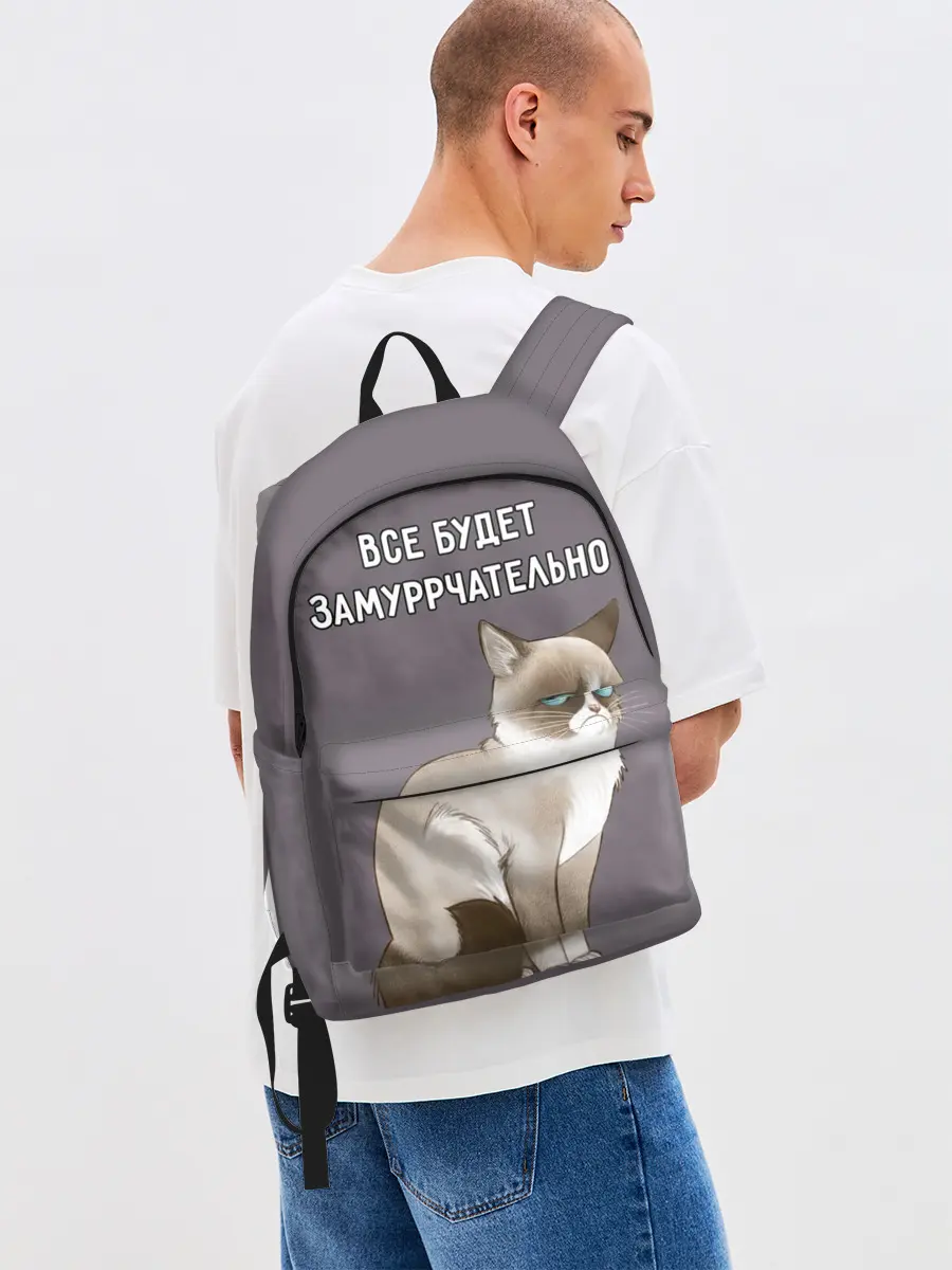 Рюкзак джинсовый / Грустный кот