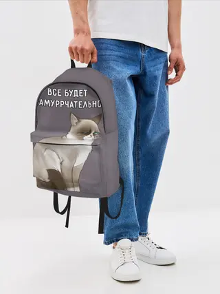 Рюкзак джинсовый / Грустный кот