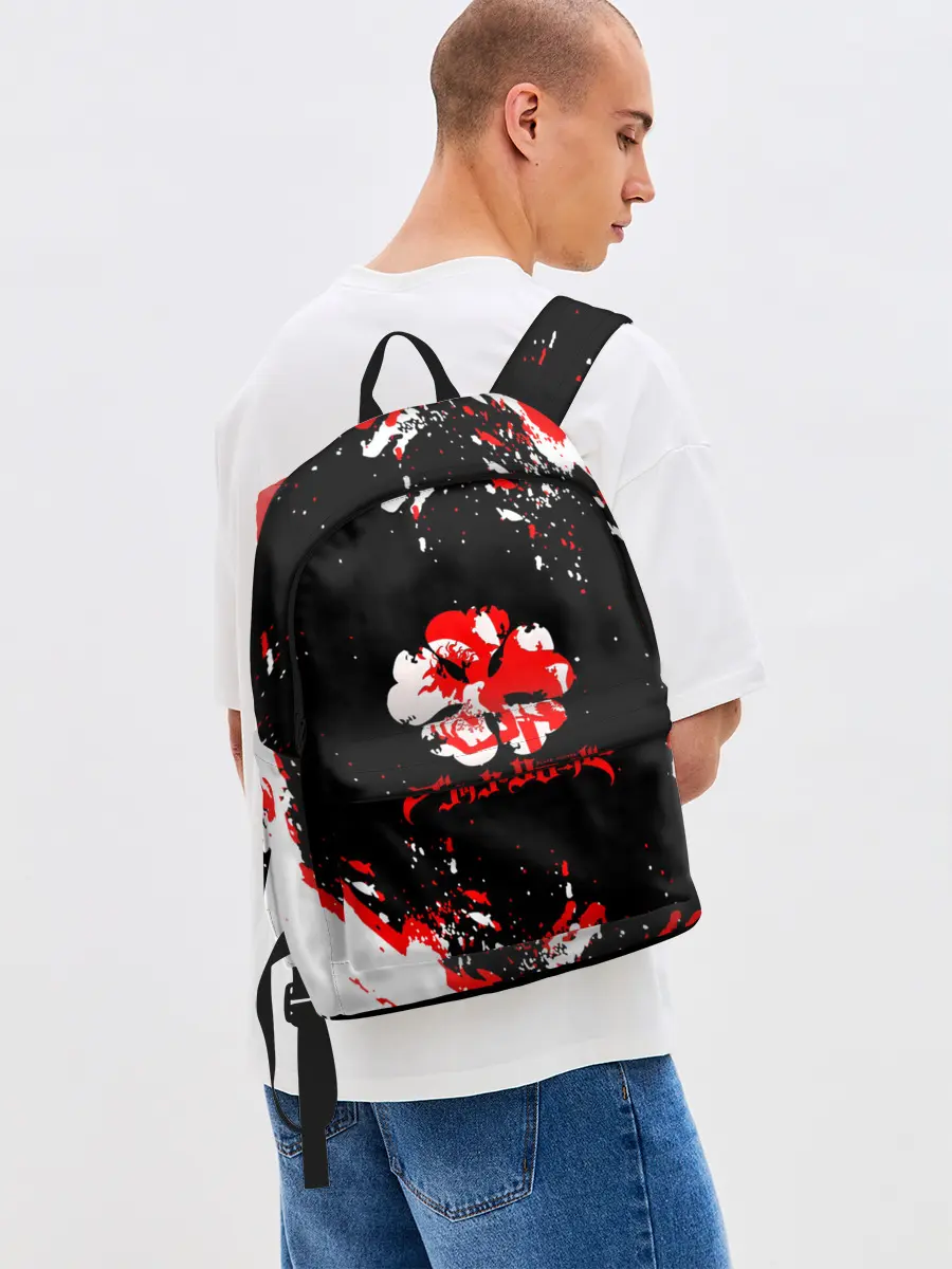 Рюкзак джинсовый / Черный Клевер с ярким красным куском