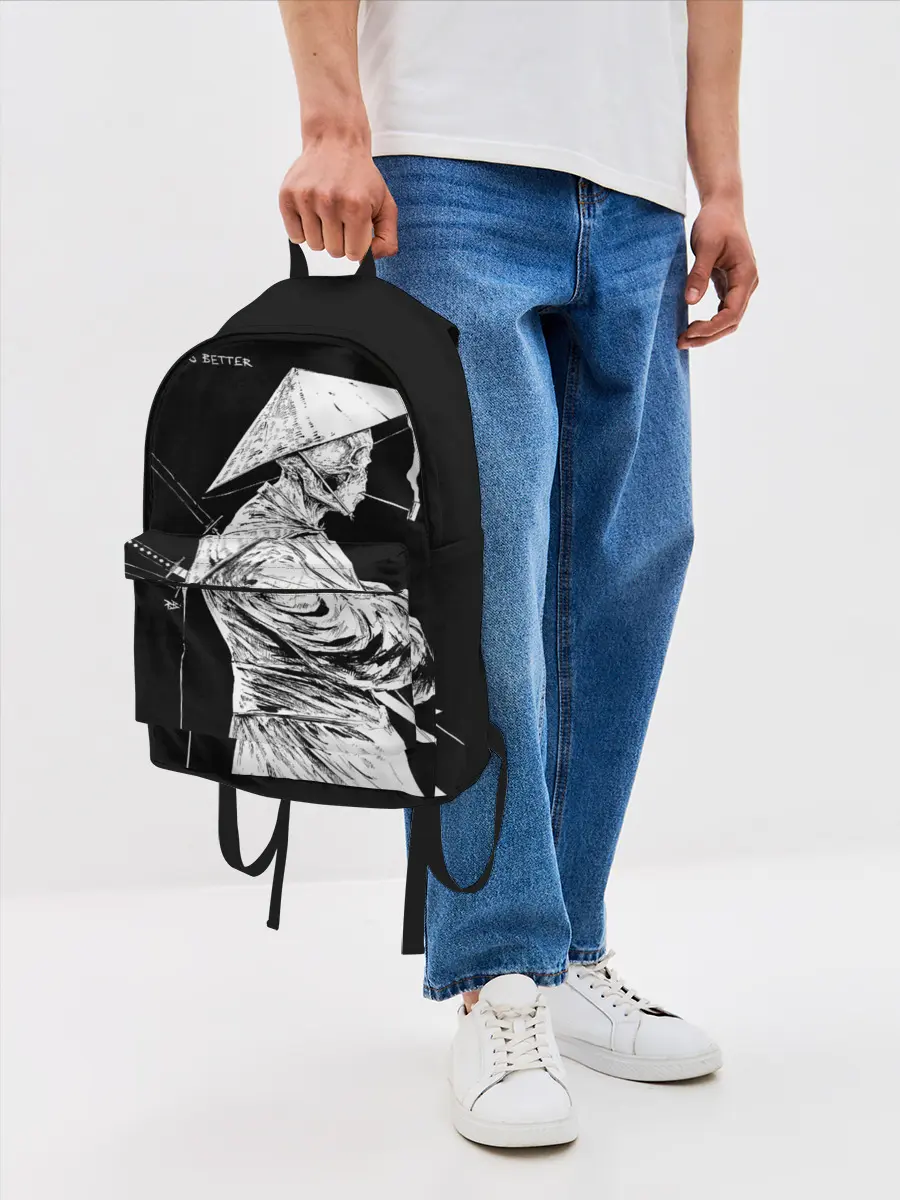 Рюкзак джинсовый / Самурай скелет с трубкой