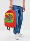 Рюкзак джинсовый / Человек-Бензопила с логотипом на красном