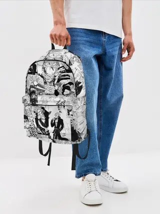 Рюкзак джинсовый / 7 СМЕРТНЫХ ГРЕХОВ. Манга-паттерн