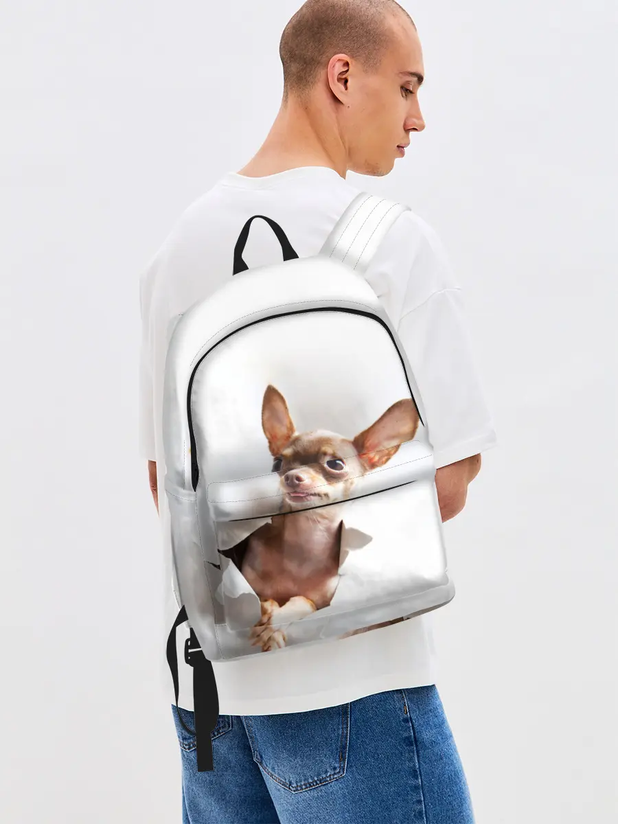 Рюкзак джинсовый / Чихуахуа из бумаги вылазит