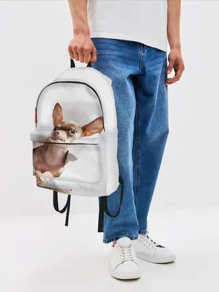 Рюкзак джинсовый / Чихуахуа из бумаги вылазит