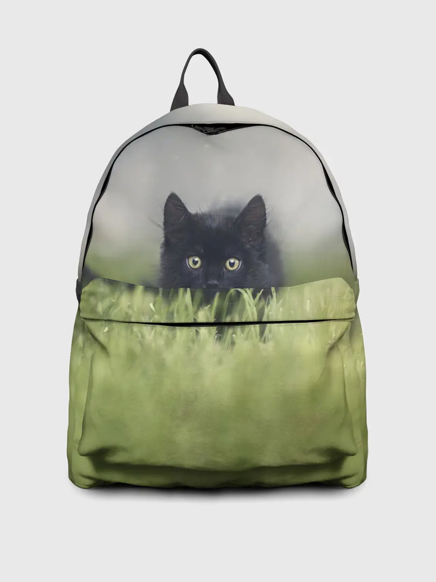 Рюкзак джинсовый / черный кот на лугу