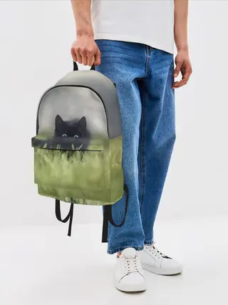 Рюкзак джинсовый / черный кот на лугу