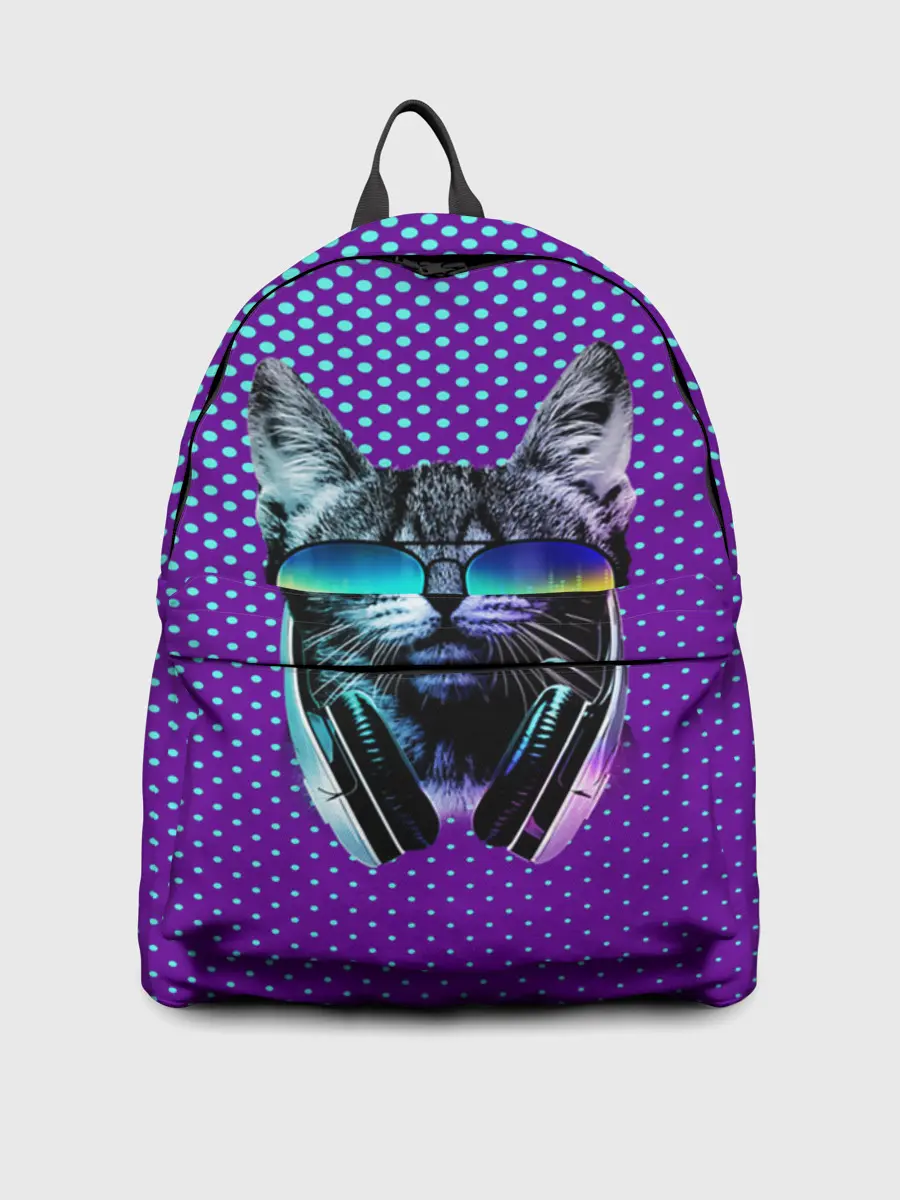 Рюкзак джинсовый / Кот очки наушники модный