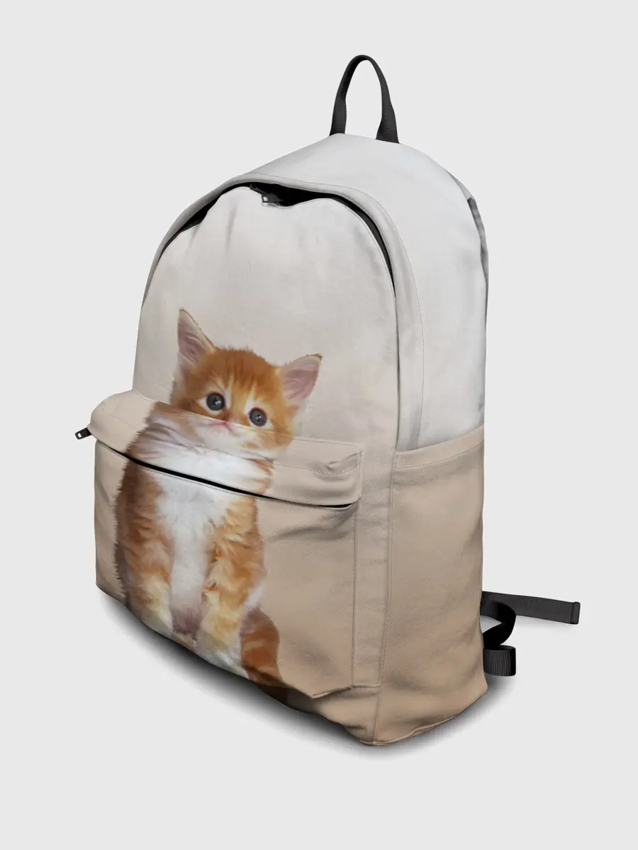 Рюкзак джинсовый / бело-рыжий котенок реализм