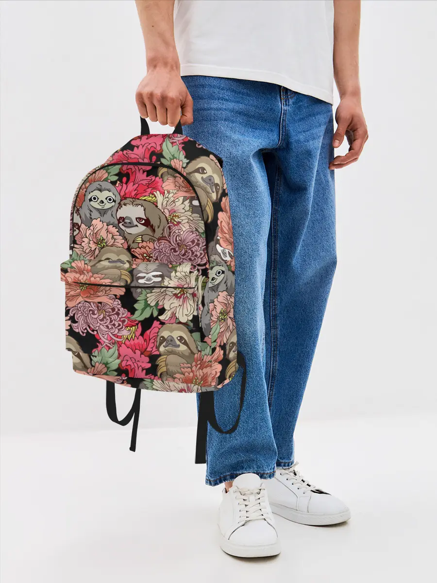 Рюкзак джинсовый / Ленивец & Цветочки