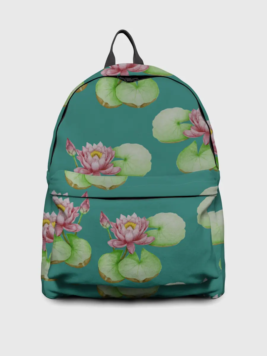 Рюкзак джинсовый / Лотосы на темно бирюзовом фоне
