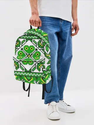 Рюкзак джинсовый / Славянский Узор Зеленый