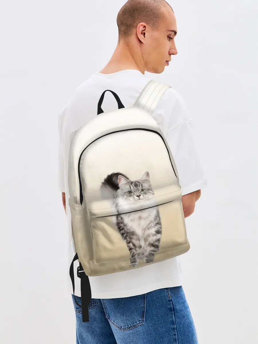 Рюкзак джинсовый / Пушистый котик реалистичный