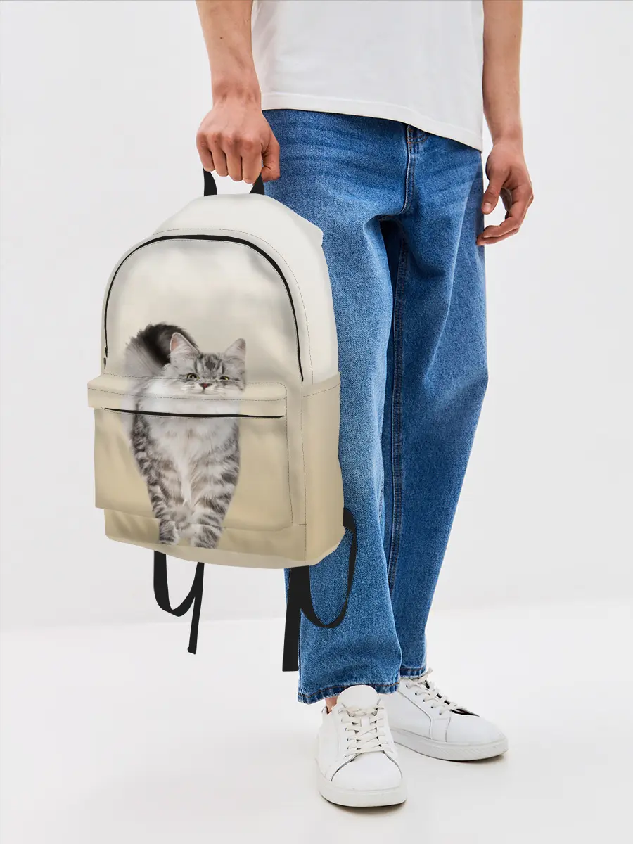 Рюкзак джинсовый / Пушистый котик реалистичный