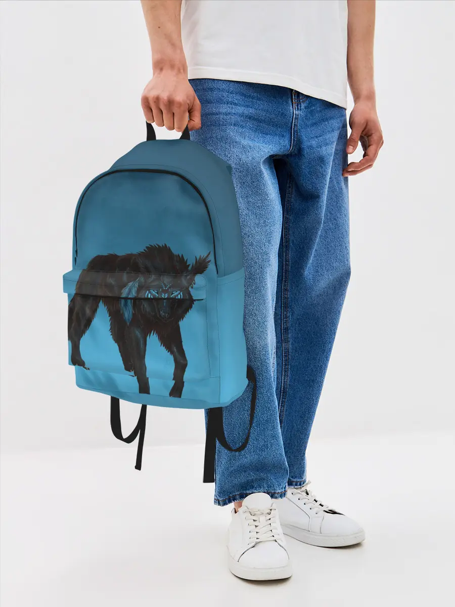 Рюкзак джинсовый / черный дух волка
