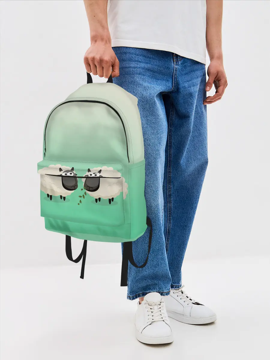 Рюкзак джинсовый / две овечки пасутся на лугу