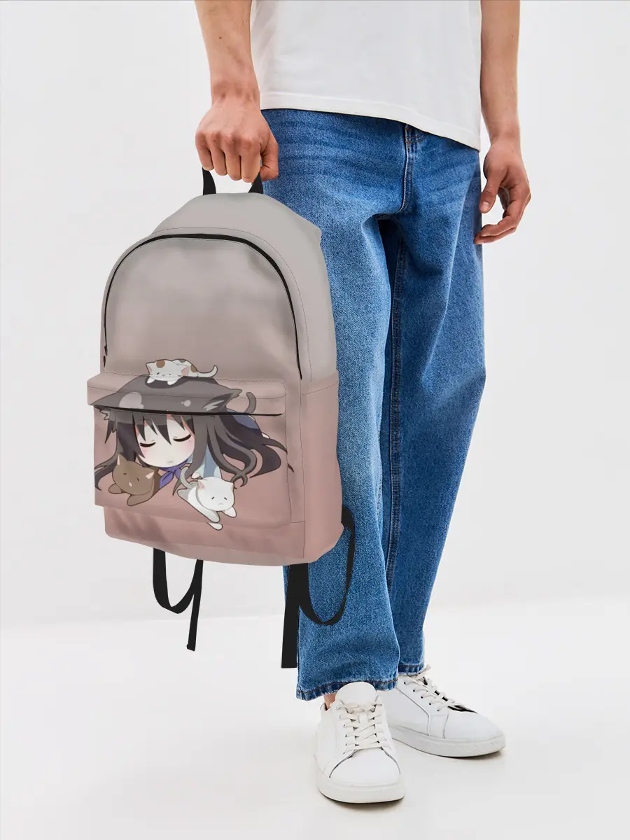 Рюкзак джинсовый / малышка спит ушки котики