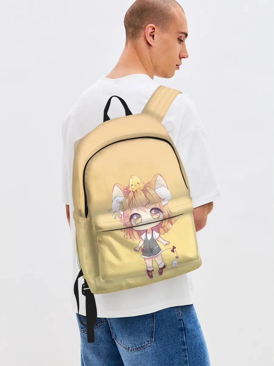 Рюкзак джинсовый / малышка чиби и цыпленок