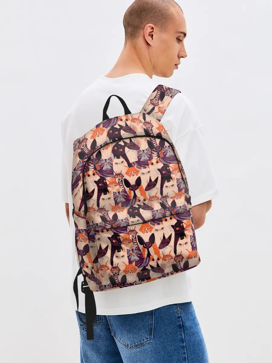 Рюкзак джинсовый / Мемные Коты Паттерн