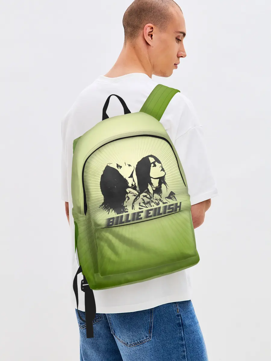 Рюкзак джинсовый / Билли Айлиш на зеленом фоне