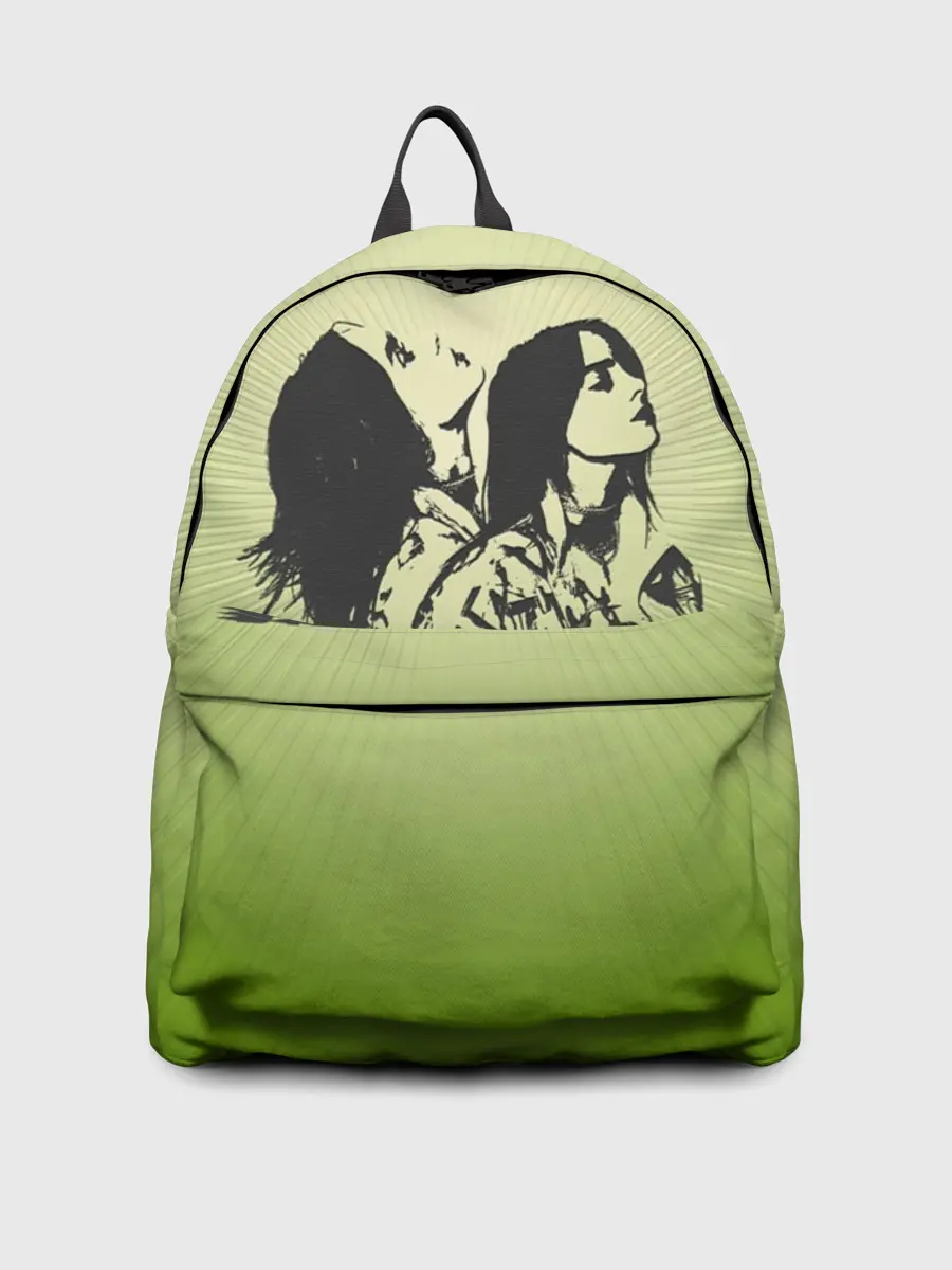 Рюкзак джинсовый / Билли Айлиш на зеленом фоне