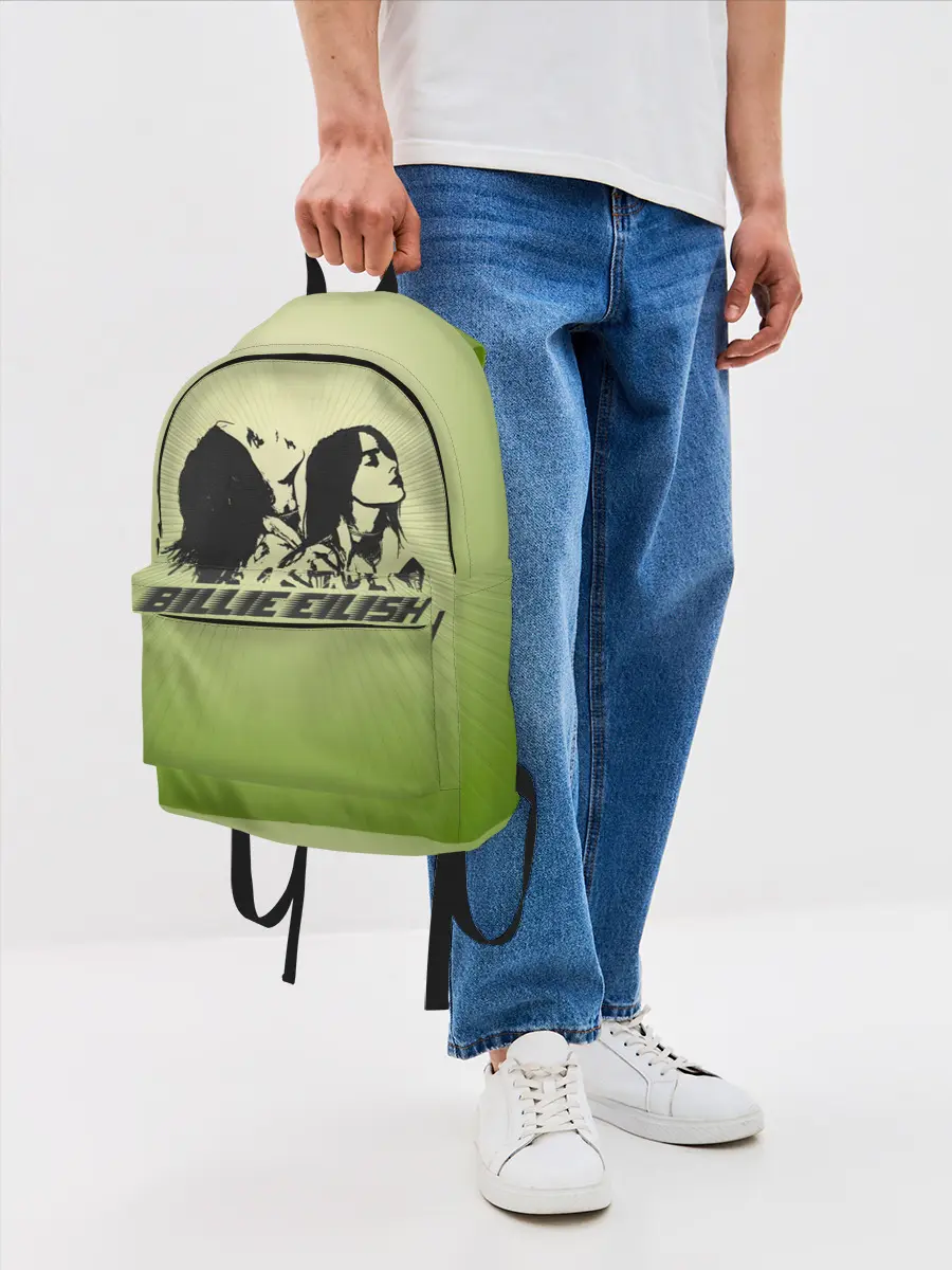 Рюкзак джинсовый / Билли Айлиш на зеленом фоне