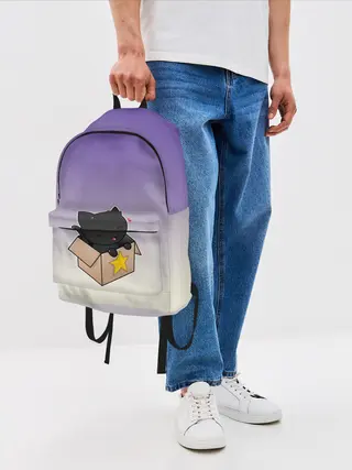 Рюкзак джинсовый / черный котенок в коробке