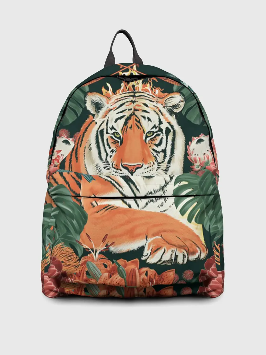 Рюкзак джинсовый / Огненный Тигр в Цветах