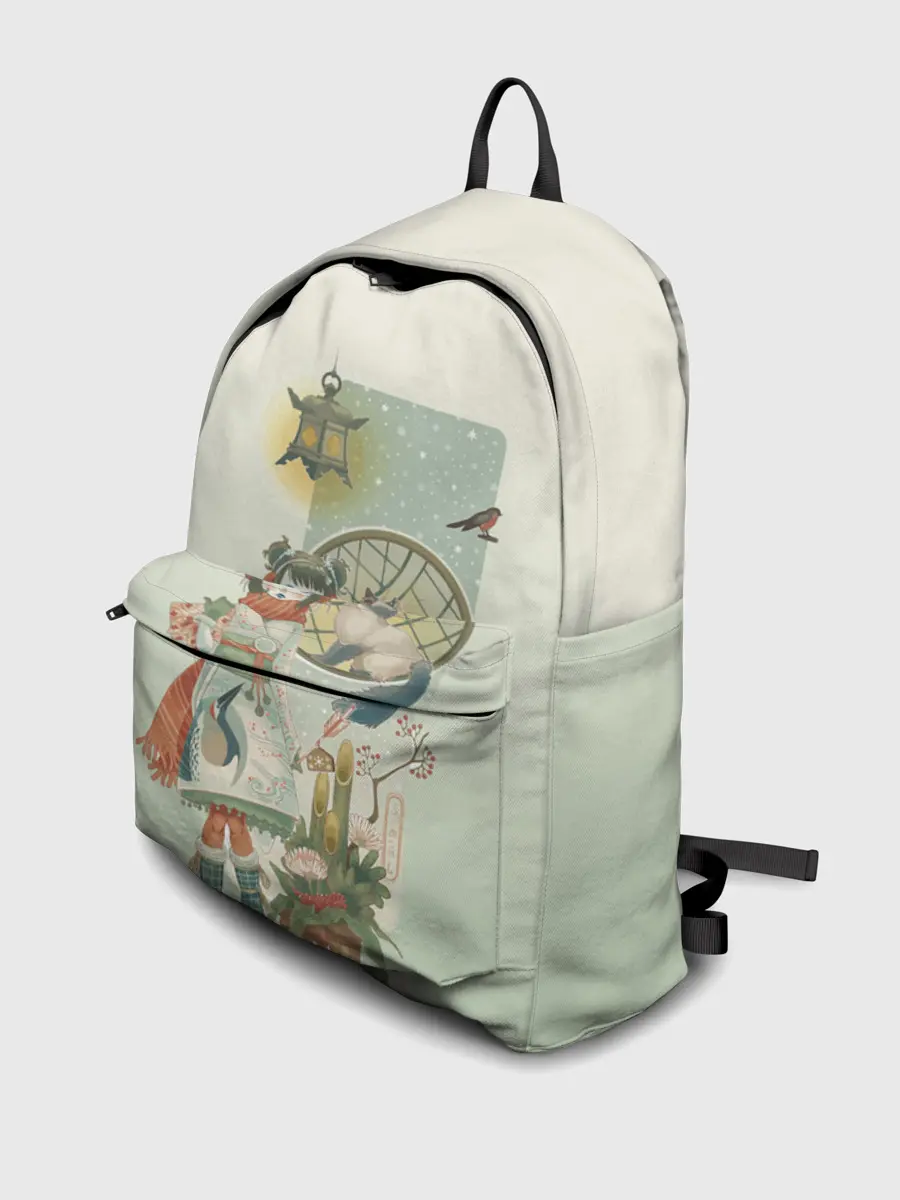 Рюкзак джинсовый / девушка кимоно зима Япония кот