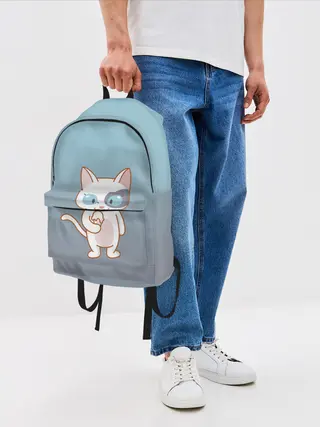 Рюкзак джинсовый / кот с мороженкой