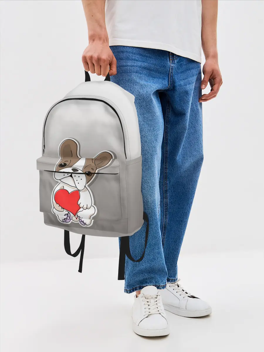 Рюкзак джинсовый / французский бульдог сердечко