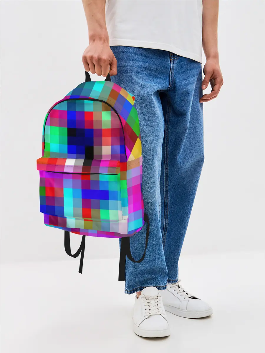 Рюкзак джинсовый / РАЗНОЦВЕТНЫЕ ПИКСЕЛИ / КУБЫ