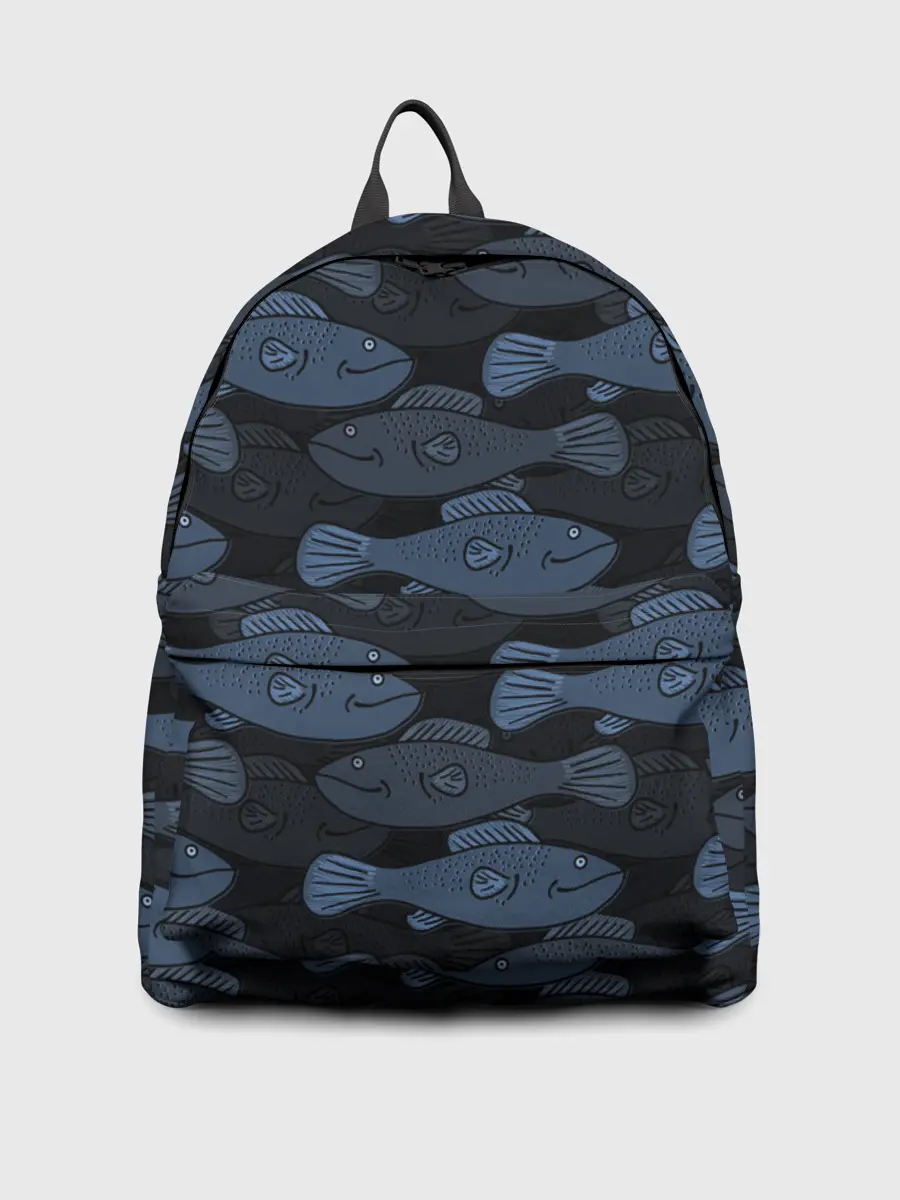Рюкзак джинсовый / Синие рыбы на темном фоне