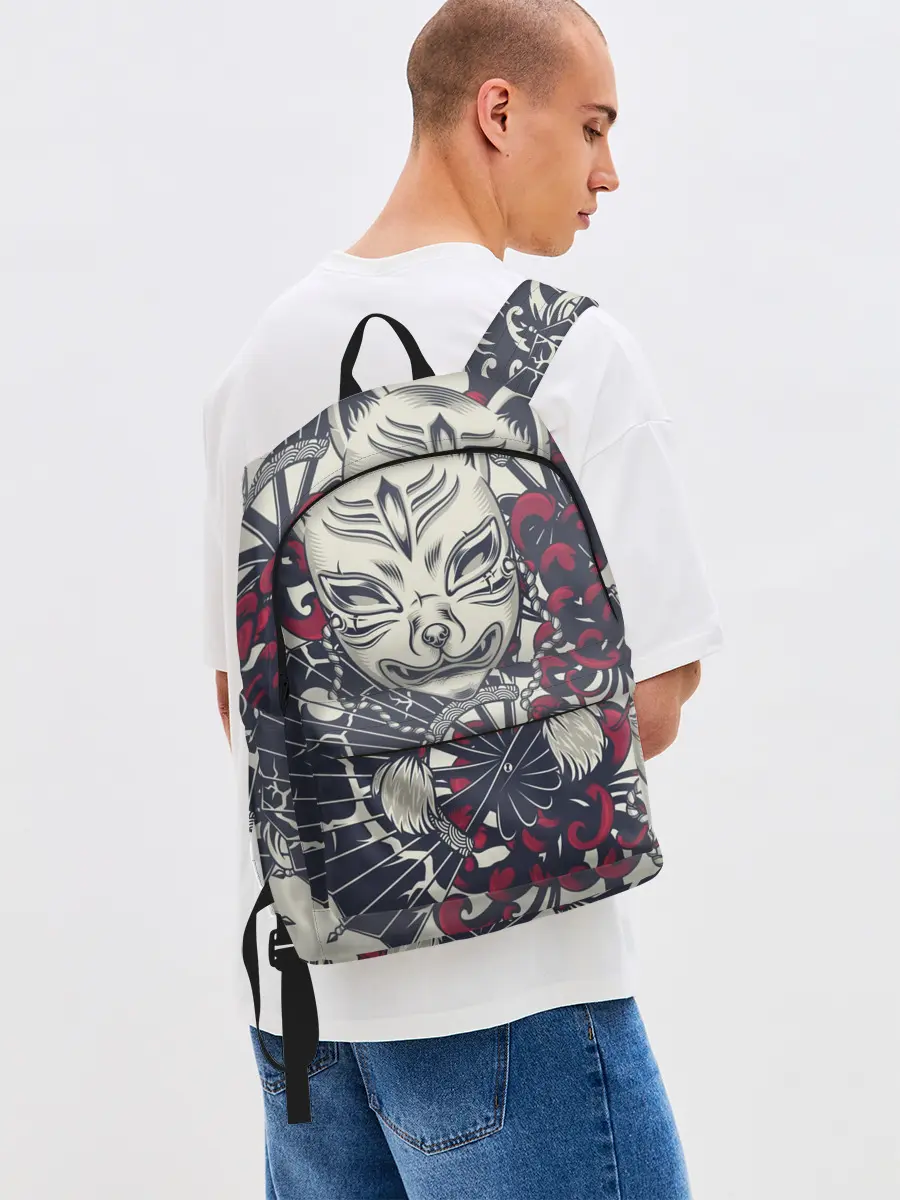 Рюкзак джинсовый / Маска Кицунэ | Маска лисы
