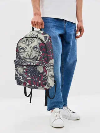 Рюкзак джинсовый / Маска Кицунэ | Маска лисы