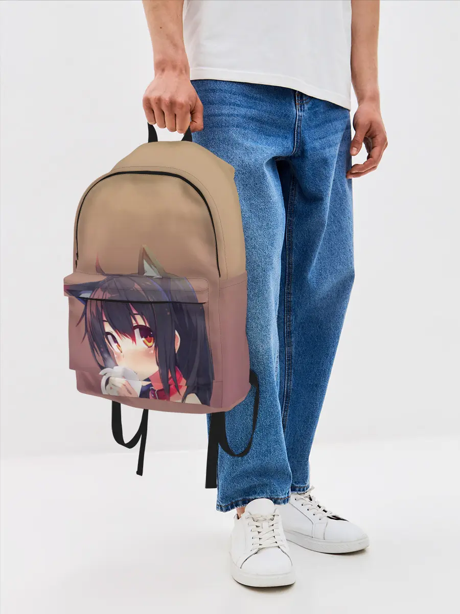 Рюкзак джинсовый / девочка ушки кофе